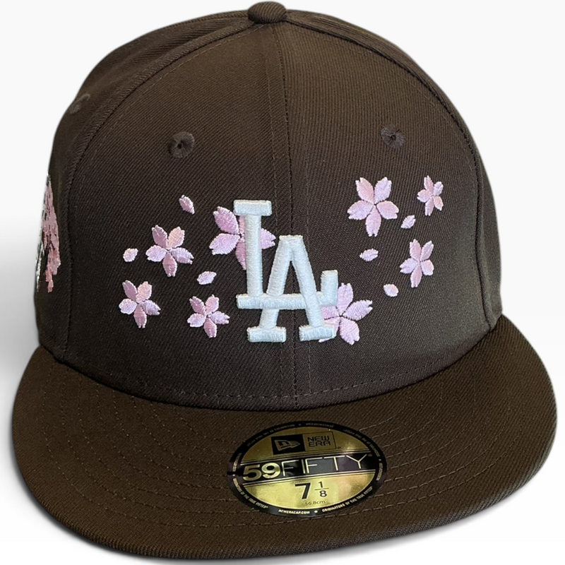 Los Angeles Dodgers Brown Cherry Blossom New Era 59FIFTY fitted hat - side view