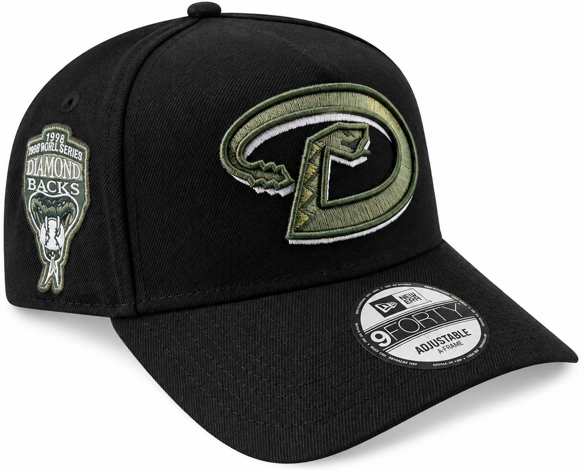 New Era Arizona Diamondbacks black and olive 9FORTY A-Frame hat with embroidered logo - front view