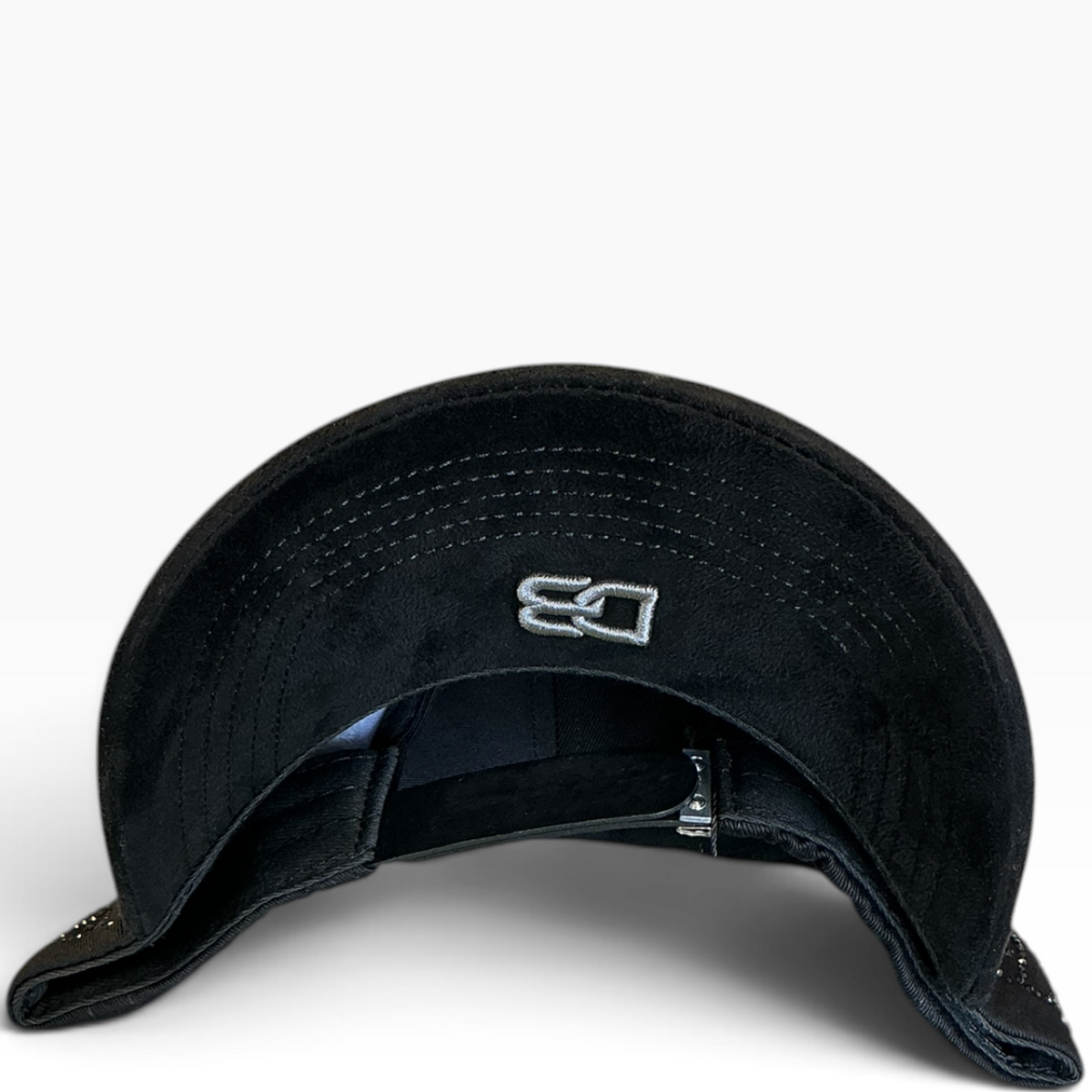 DB Hats Los Angeles black rhinestone wings suede brim snapback hat - front view
