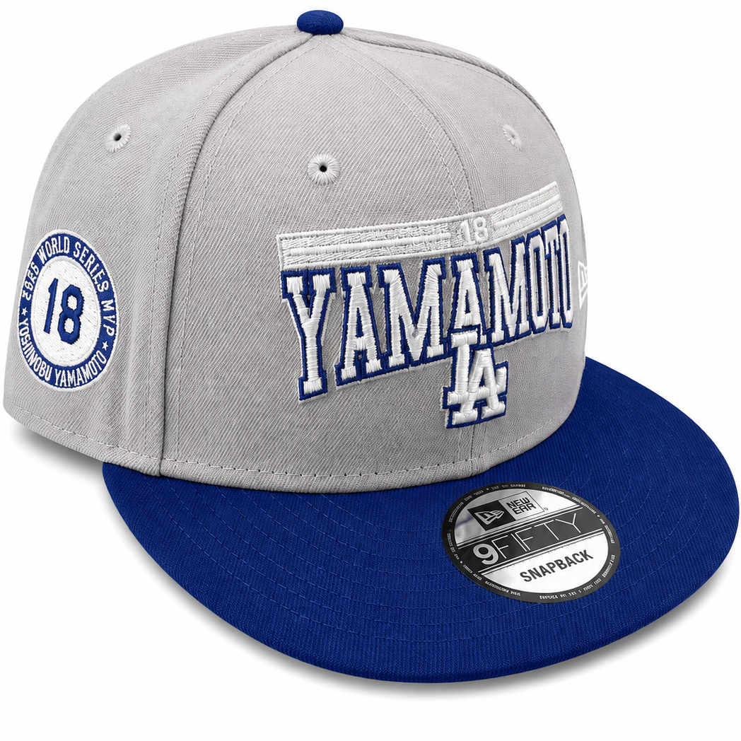 Dodgers Yamamoto snapback with World Series MVP #18 side patch - side view