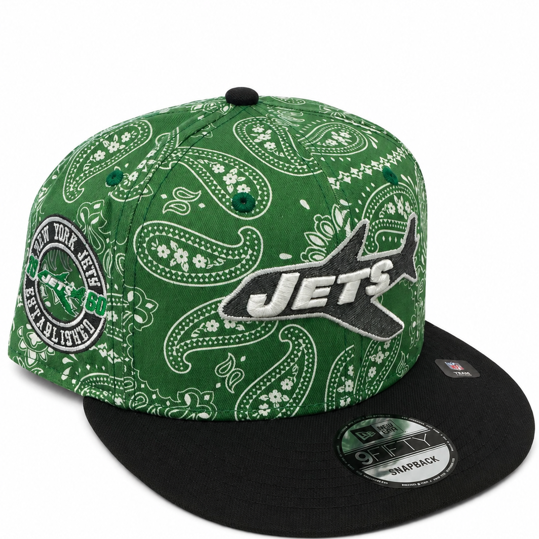 Jets green paisley snapback - back view