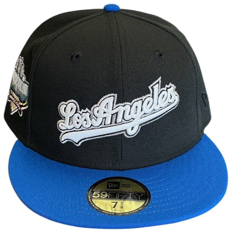 Los Angeles Dodgers black and royal blue anniversary New Era 59FIFTY fitted hat - side view