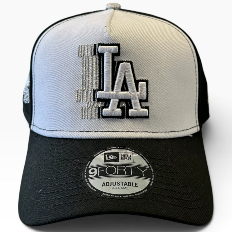 Los Angeles Dodgers LA Black & White New Era 9FORTY A-Frame adjustable hat - side view