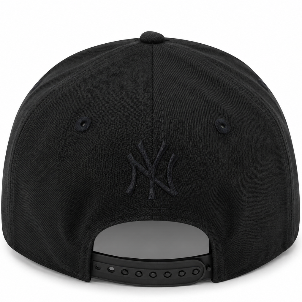 New Era New York Yankees 9FORTY A-Frame black flame cap with white NY logo - front view