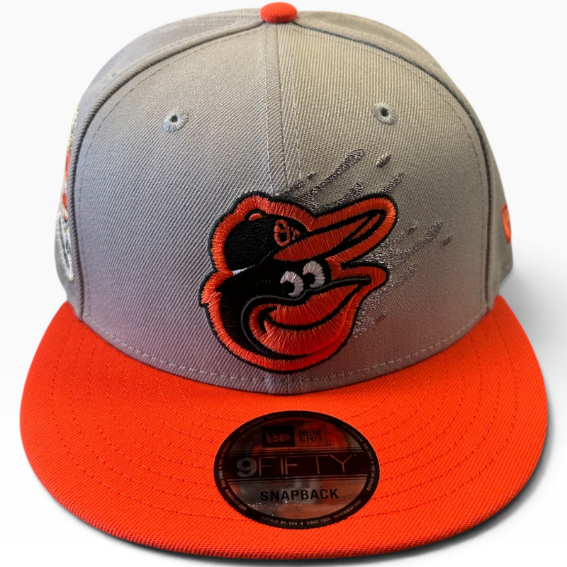 Baltimore Orioles gray and orange New Era 9FIFTY 30th Anniversary snapback hat - front view