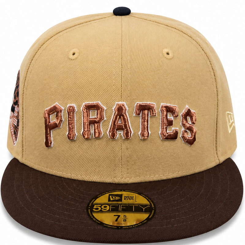 Pittsburgh Pirates tan and brown New Era 59FIFTY fitted hat - back view
