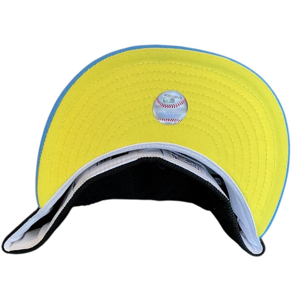 Los Angeles Dodgers black and sky blue corduroy New Era 59FIFTY fitted hat - front view