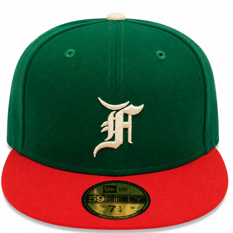 Fear of God Essentials Green/Red New Era 59FIFTY fitted hat - front view