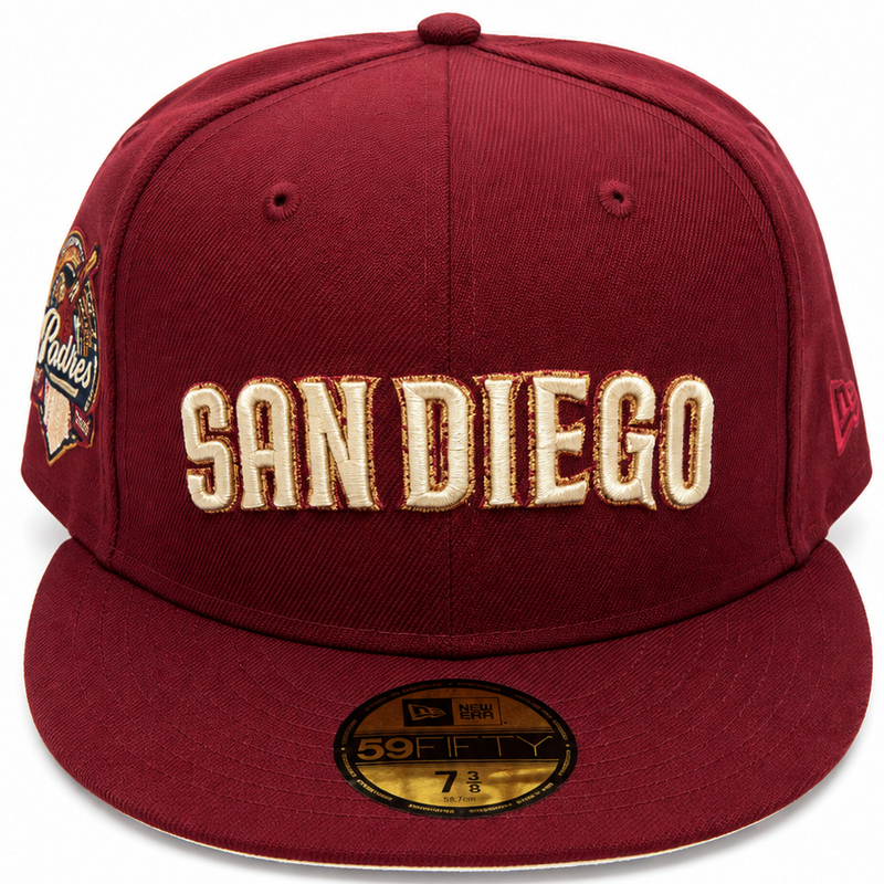 San Diego Padres burgundy New Era 59FIFTY fitted hat - side view