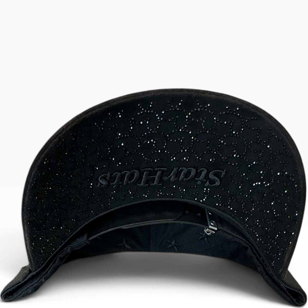 Black Star Club rhinestone suede brim snapback hat - front view