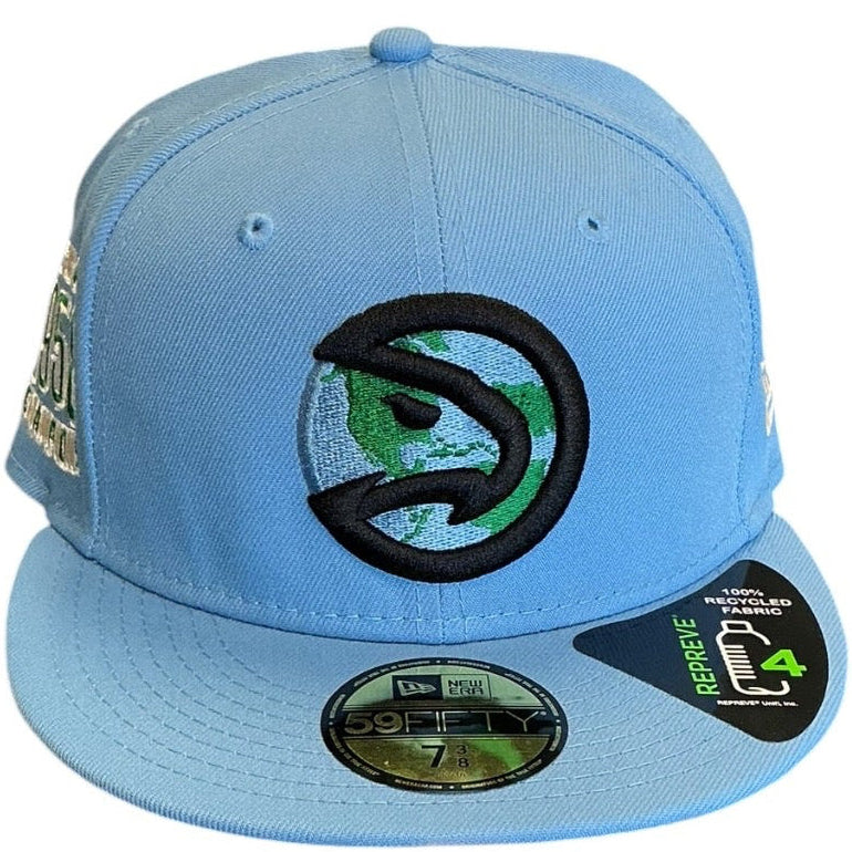 Atlanta Hawks light blue Repreve New Era 59FIFTY fitted hat - front view