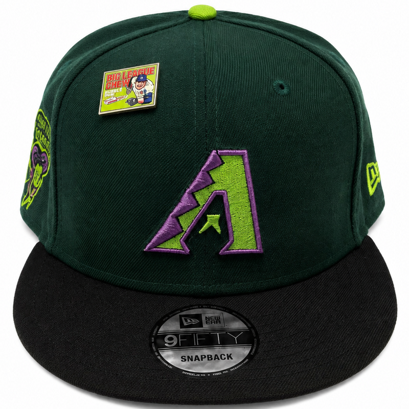 D-backs dark green snapback with Big League Chew pin - side view