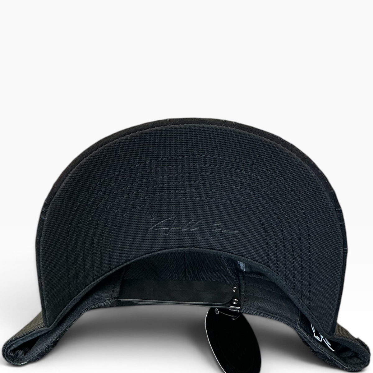 Black All In poker chip flame rhinestone snapback hat - front view