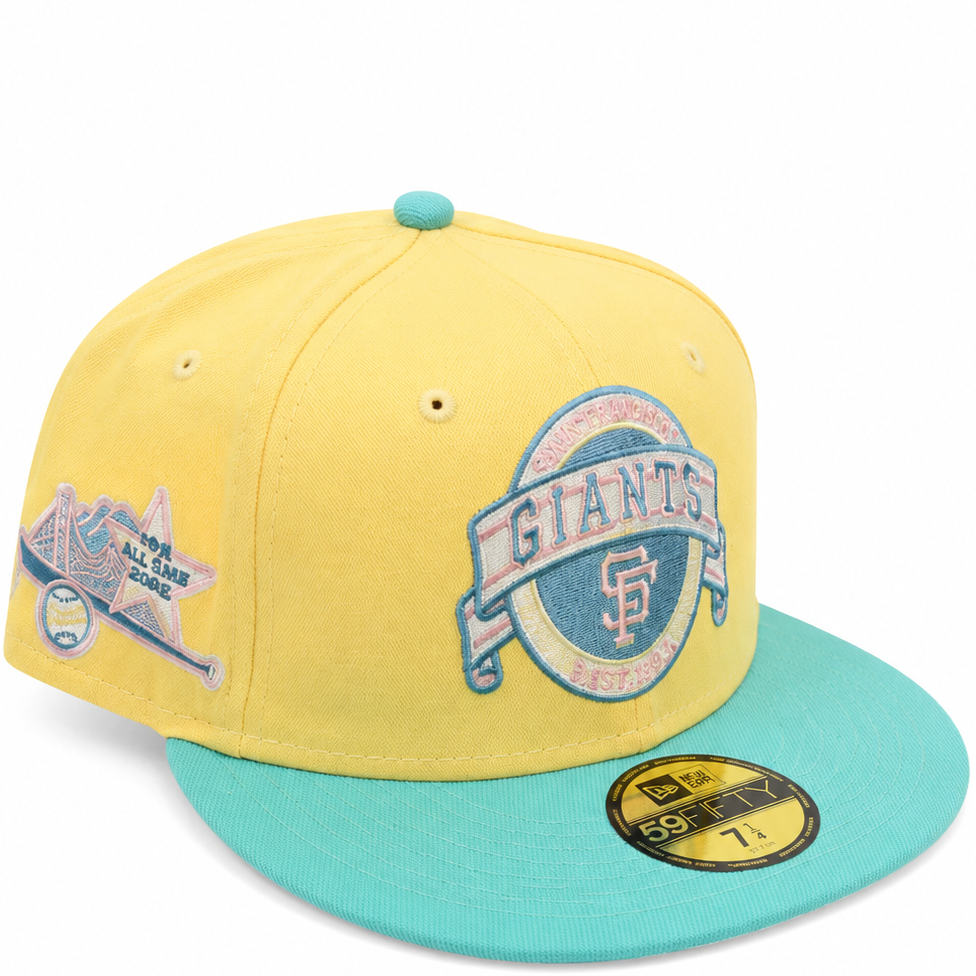San Francisco Giants Pastel Yellow / Aqua New Era 59FIFTY fitted hat - front view