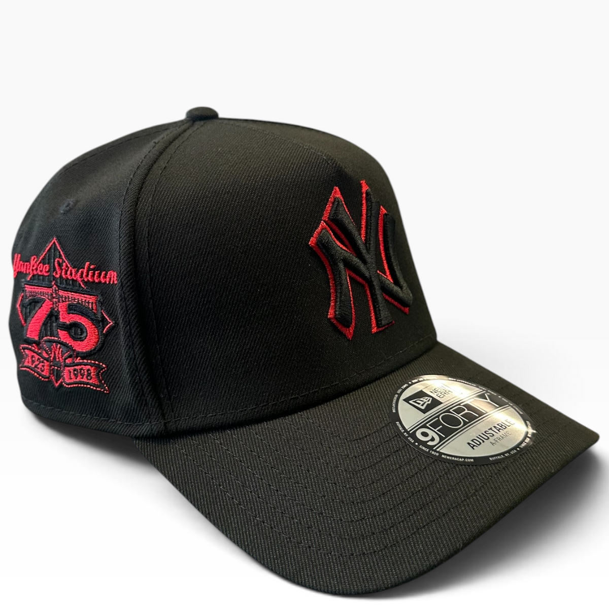 New York Yankees black and red New Era 9FORTY A-Frame adjustable hat - side view