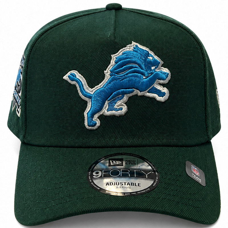 Detroit Lions dark green New Era 9FORTY A-Frame snapback hat - back view