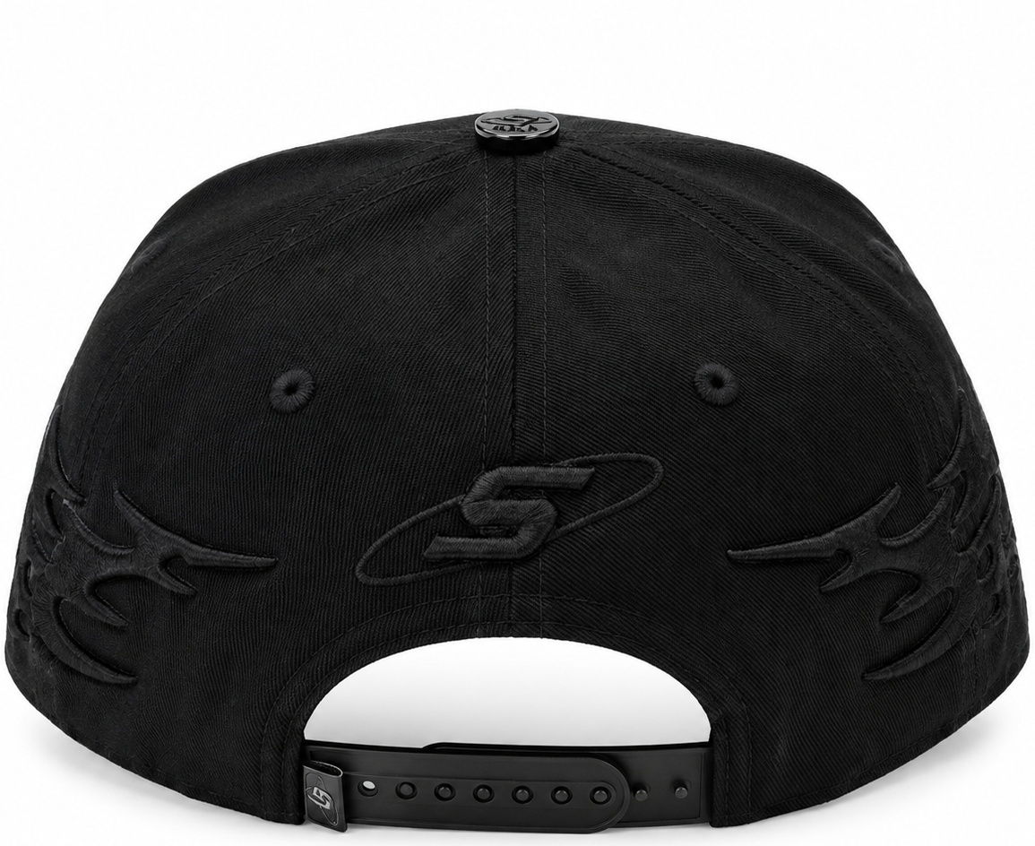 Black rhinestone star flame snapback - back view
