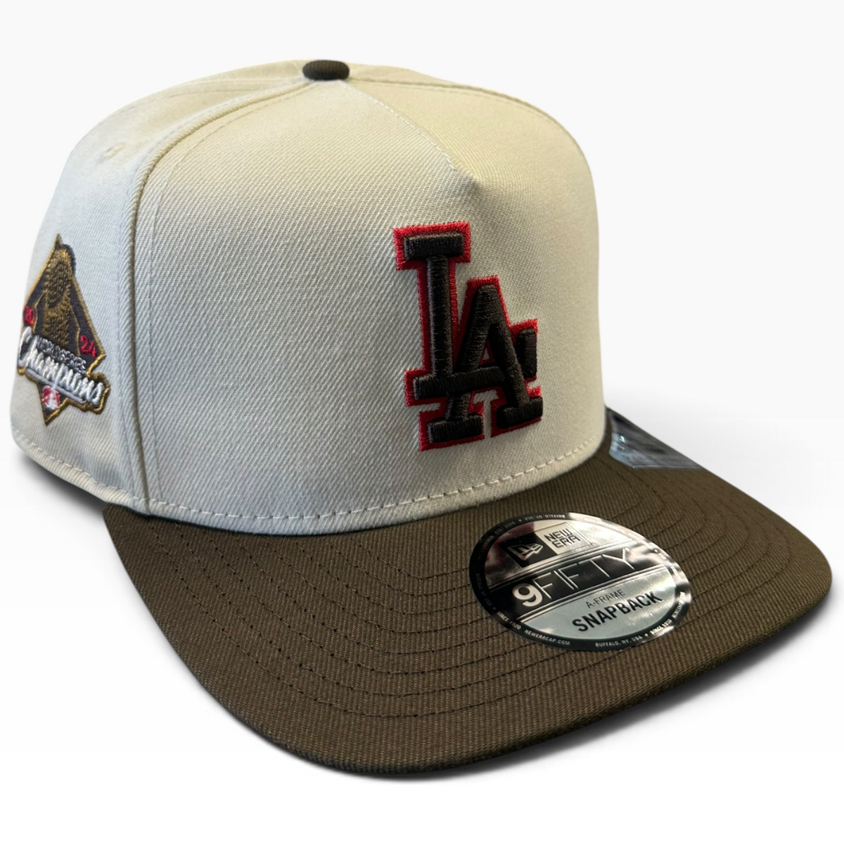 Los Angeles Dodgers cream and brown New Era 9FIFTY A-Frame snapback hat - back view