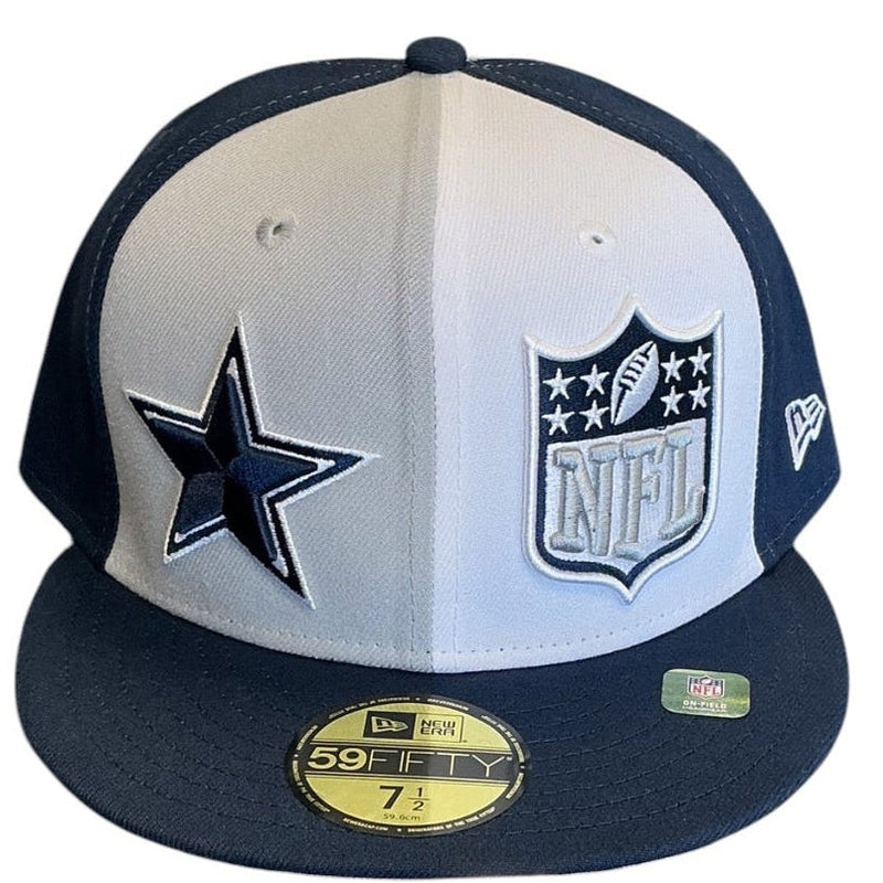 Dallas Cowboys white and navy New Era 59FIFTY fitted hat - side view