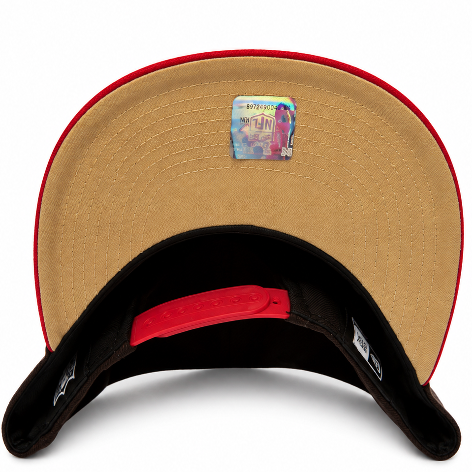 San Francisco 49ers brown and red 60 Seasons New Era 9FIFTY A-Frame snapback hat - back view
