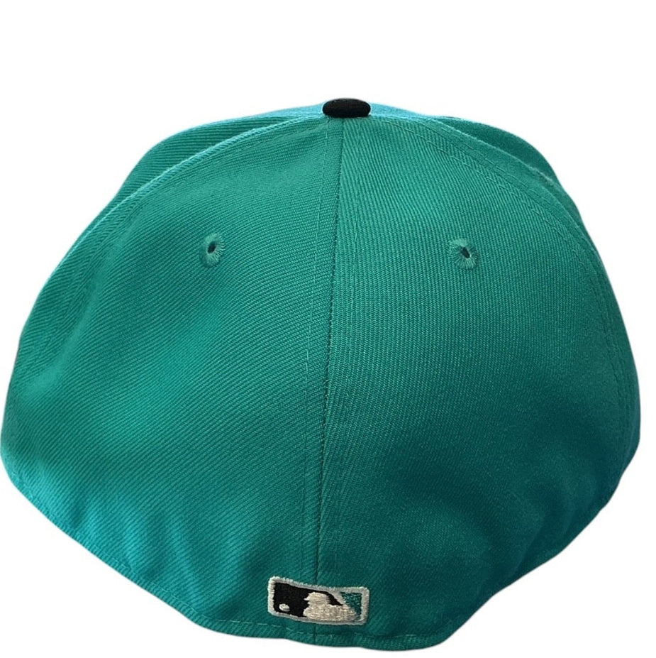 Florida Marlins teal and black New Era 59FIFTY fitted hat - side view