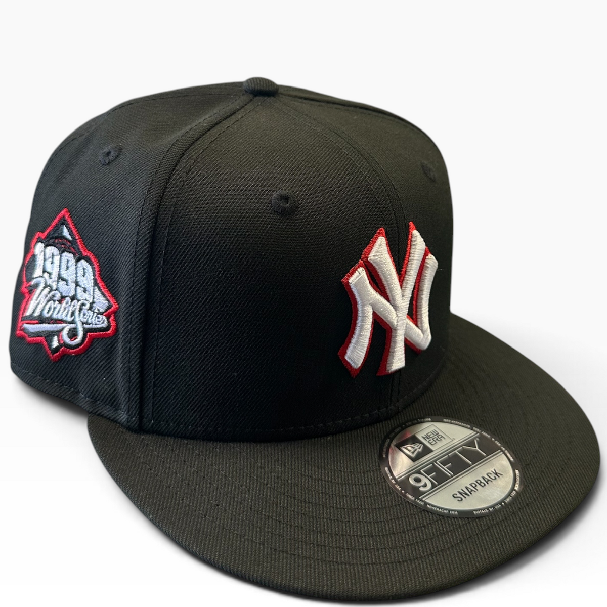 Yankees black snapback with 1998 World Series side patch - side view