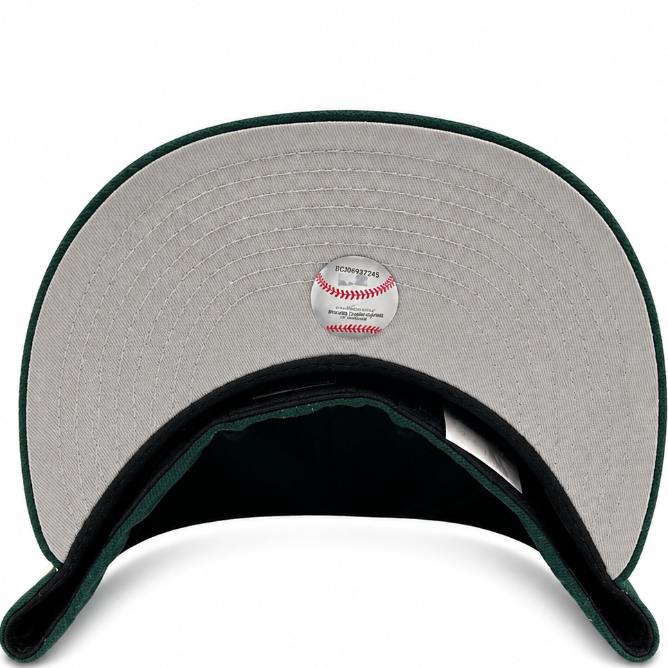 Oakland Athletics dark green flame New Era 59FIFTY fitted hat - detail view