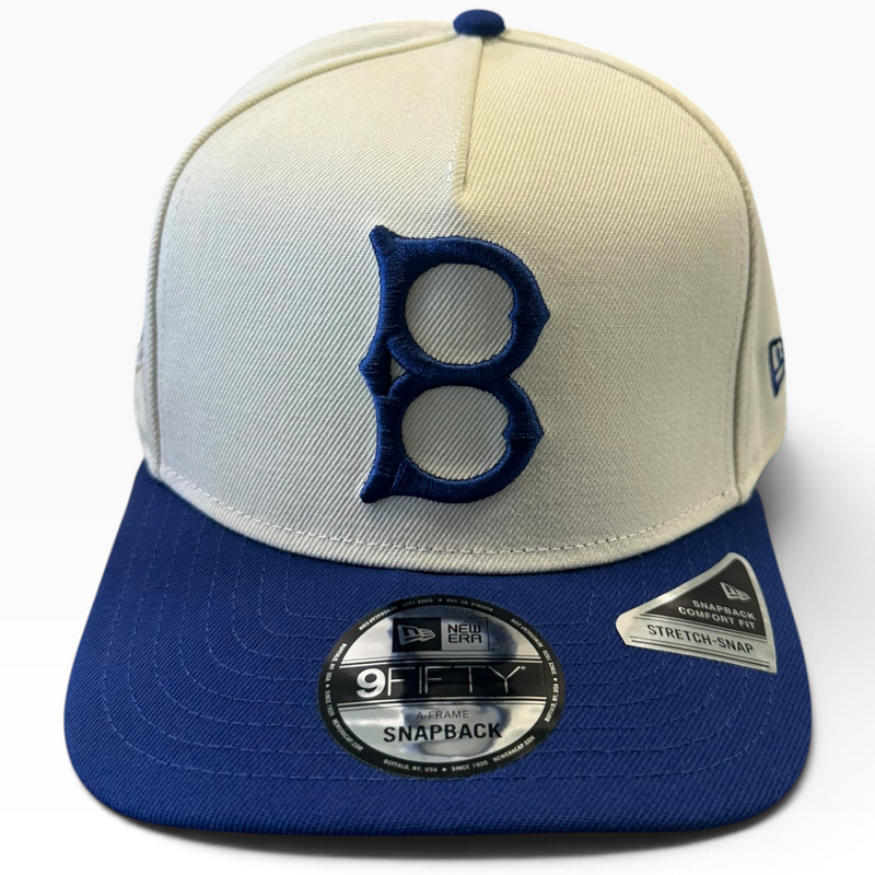 Brooklyn Dodgers cream and royal blue New Era 9FIFTY A-Frame snapback hat - front view