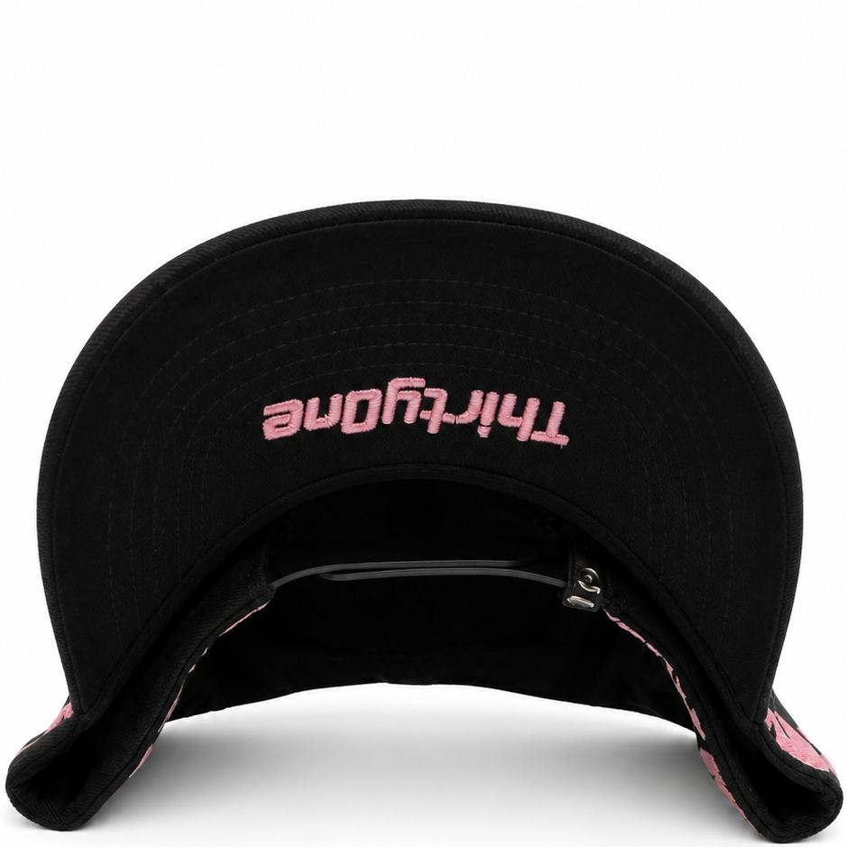 Black and pink cupid flame cap with pink embroidery - front view