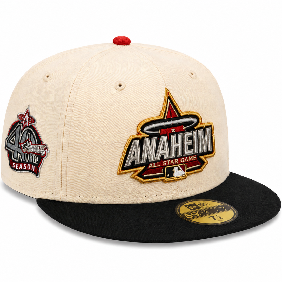 Anaheim Angels cream/black New Era 59FIFTY fitted hat - side view