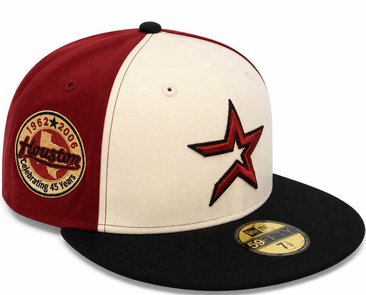 Houston Astros cream/maroon New Era 59FIFTY fitted hat - side view