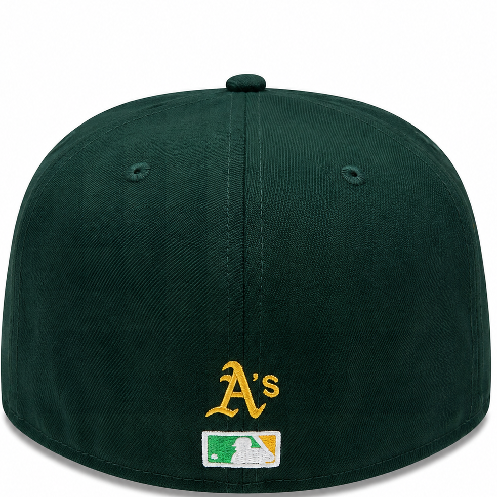 Oakland Athletics dark green flame New Era 59FIFTY fitted hat - front view