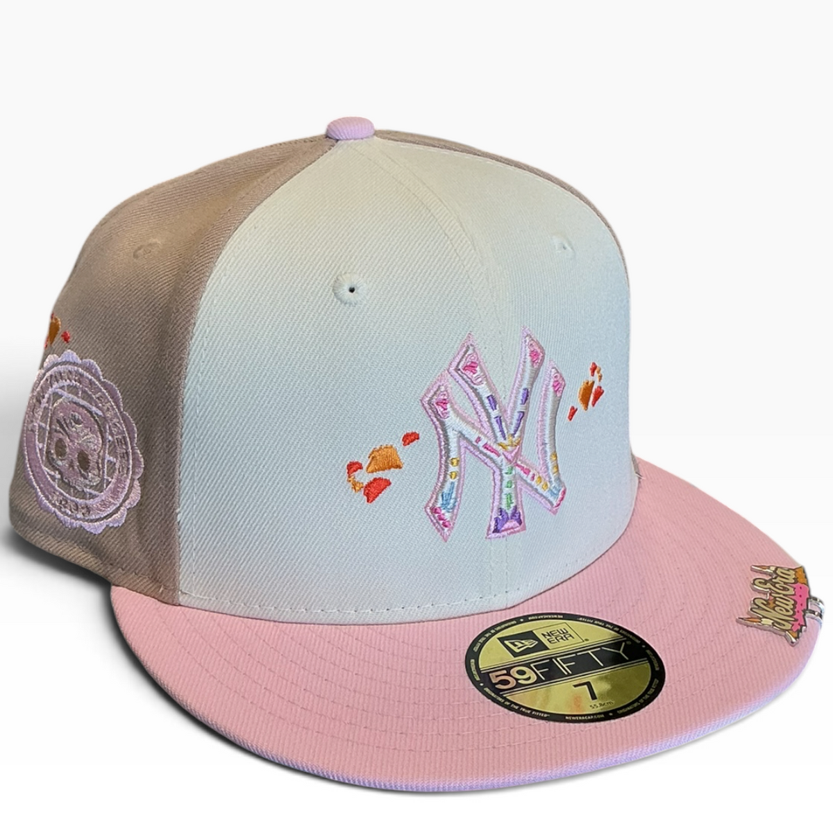 New York Yankees cream, taupe and pink Taco Embroidery New Era 59FIFTY fitted hat - back view
