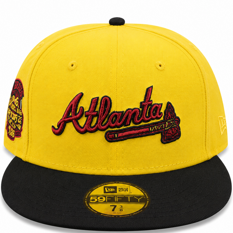 Atlanta Braves Yellow/Black New Era 59FIFTY fitted hat - side view