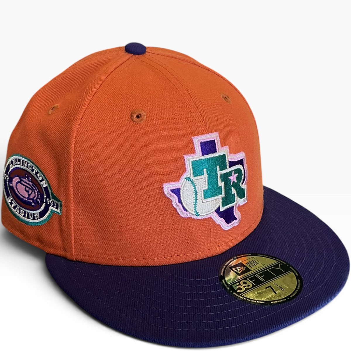 Texas Rangers Burnt Orange/Purple New Era 59FIFTY fitted hat - front view