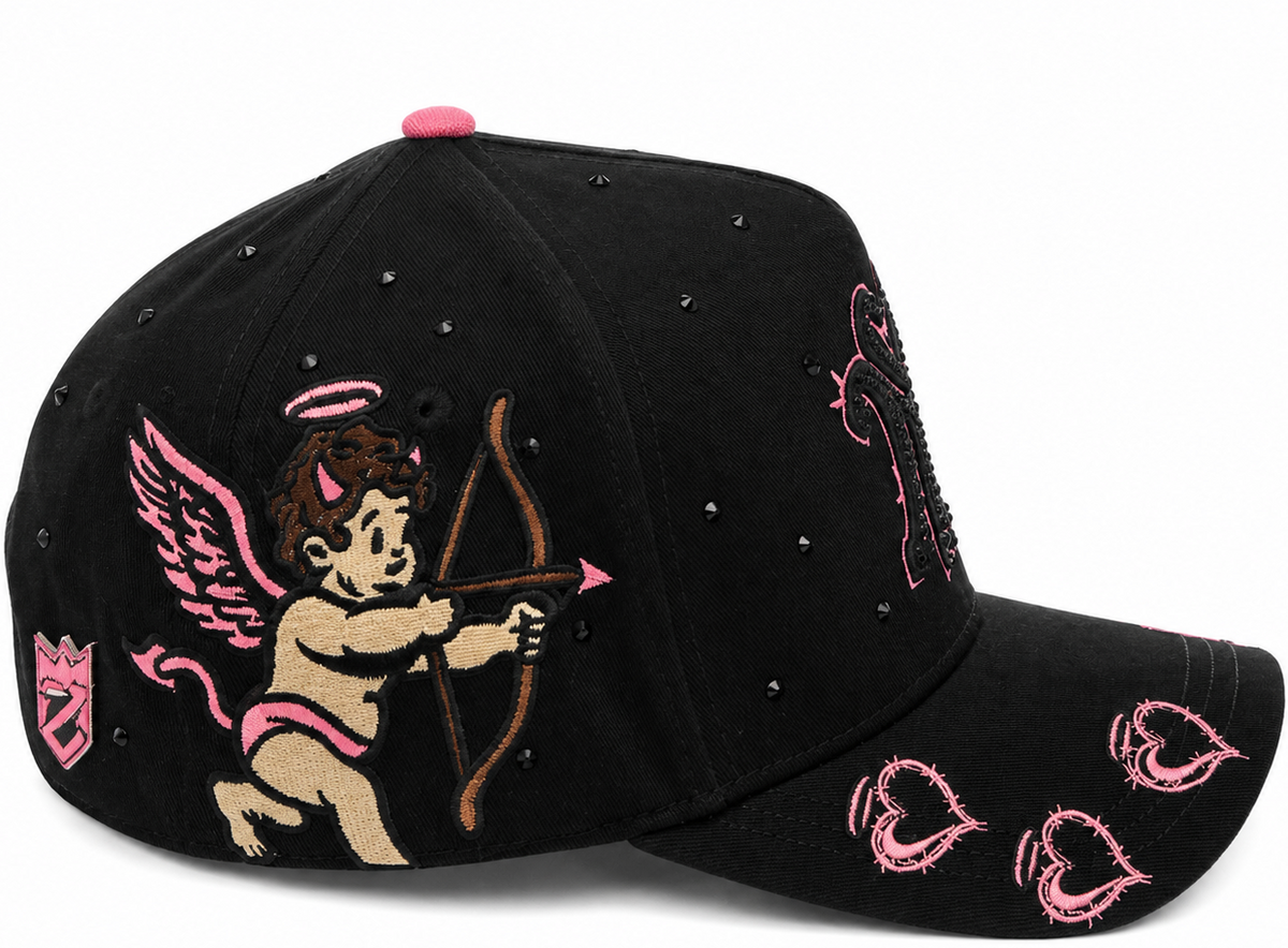 Black and pink cupid heart cap - alternate angle
