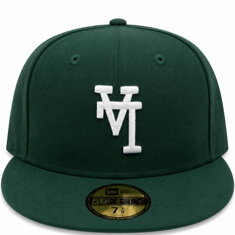 Forest Green White Monogram New Era 59FIFTY fitted hat - front view