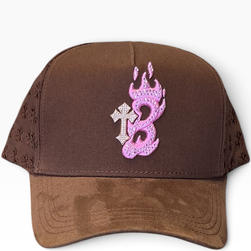 Barbas brown flame cross hat - back view