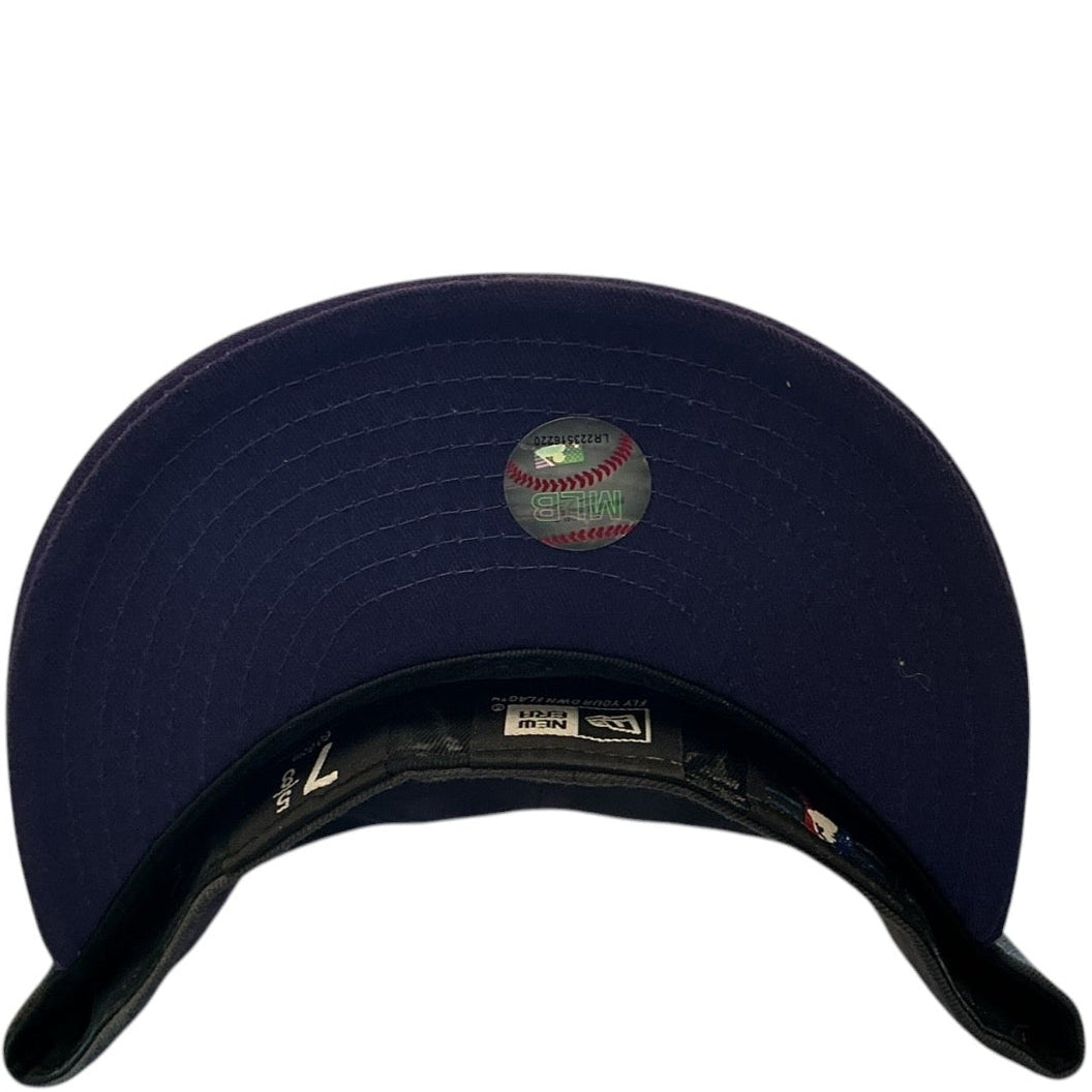 New York Yankees charcoal and purple New Era 59FIFTY fitted hat - front view