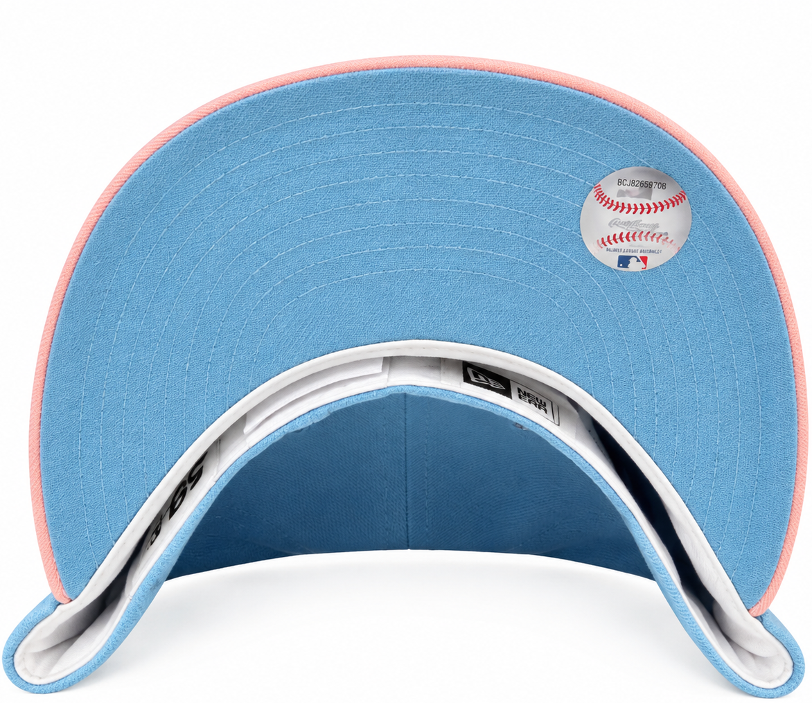 Chicago Cubs sky blue and peach bear logo New Era 59FIFTY fitted hat - back view
