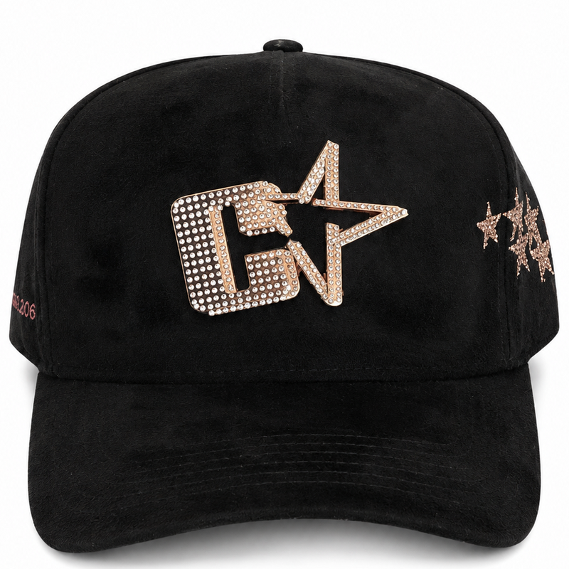 Black Suede Rhinestone Star Limited Edition Cap – front view