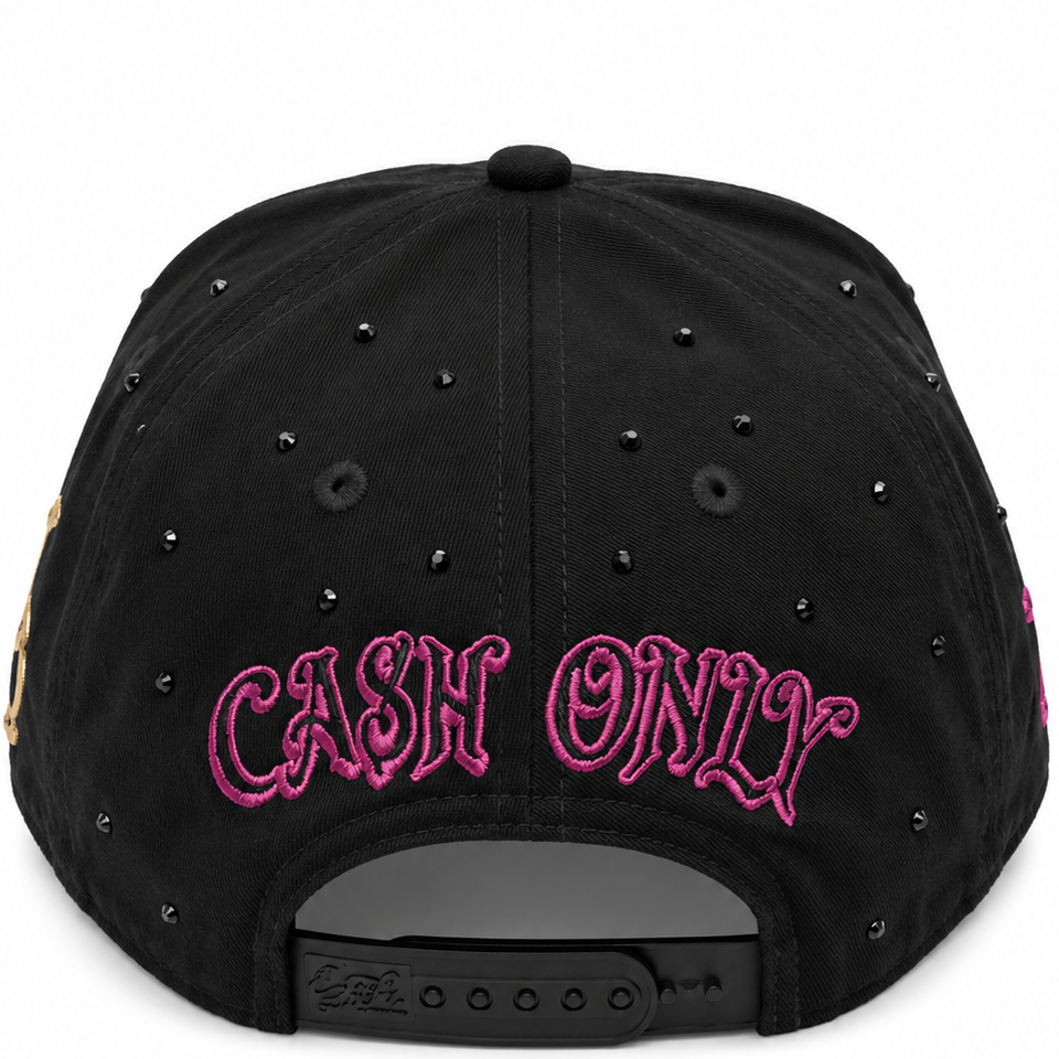 Cash Only Money Bear cap with embroidered side details - side view