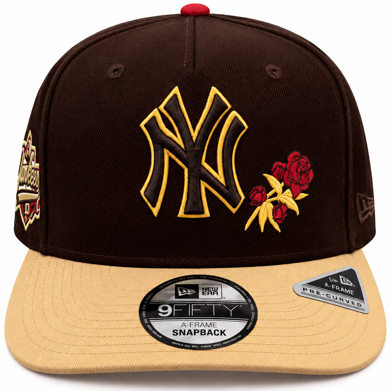 New York Yankees brown and tan Rose New Era 9FIFTY A-Frame snapback hat - back view