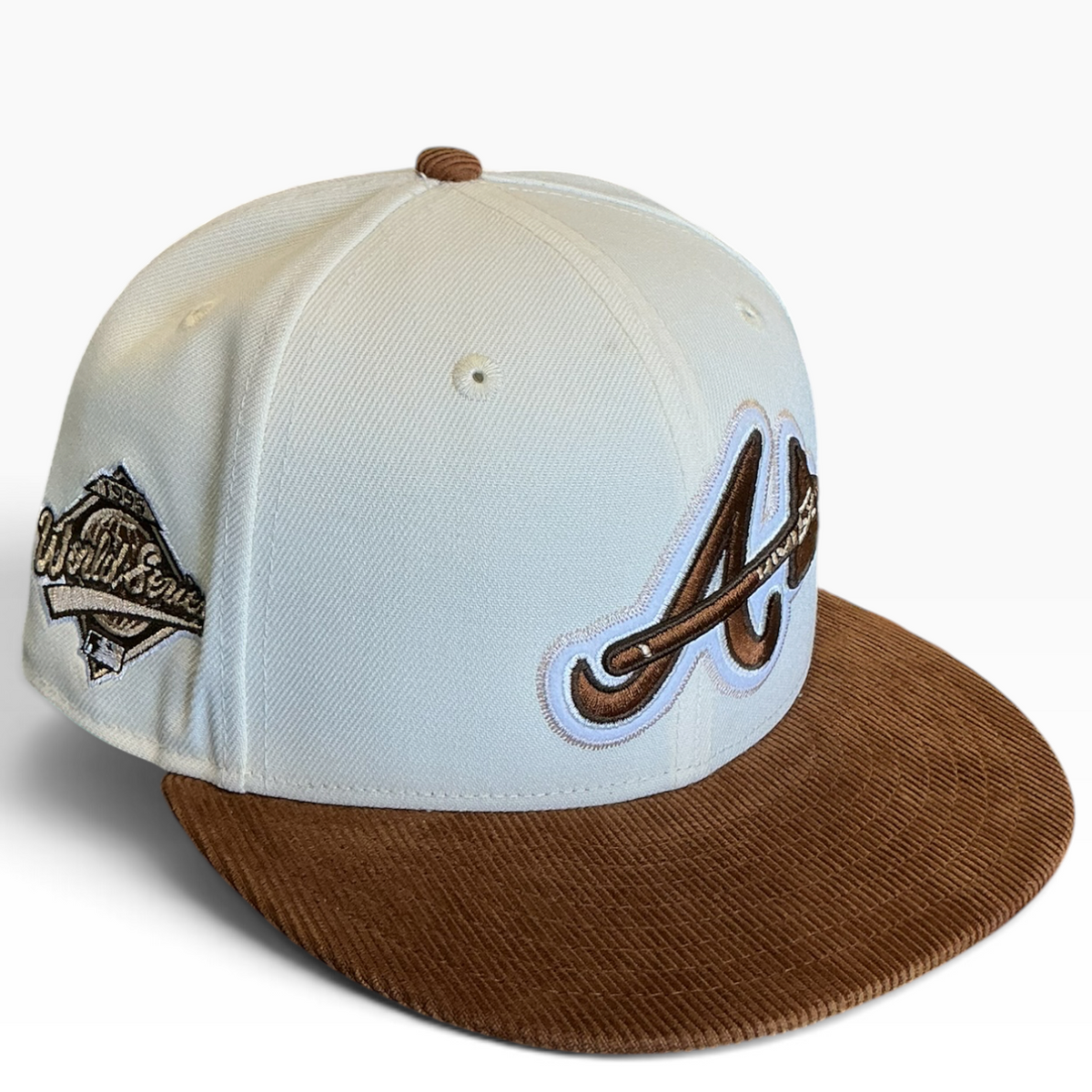 Atlanta Braves Cream & Brown Corduroy New Era 59FIFTY fitted hat - side view