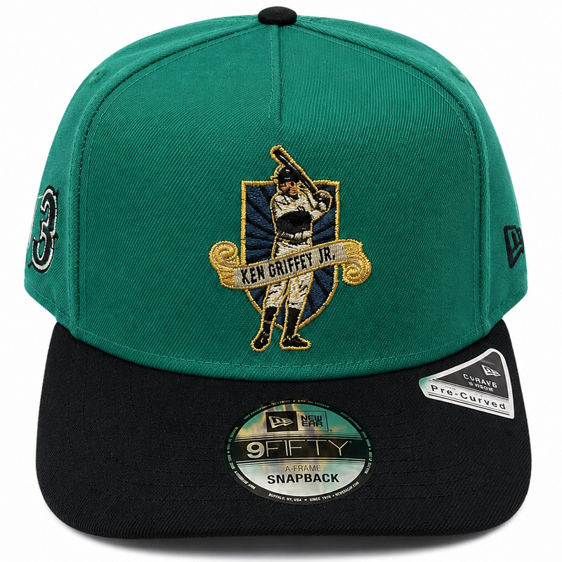 Seattle Mariners Ken Griffey Jr. green and black New Era 9FIFTY A-Frame snapback hat - undervisor detail