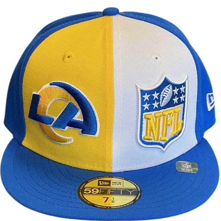 Los Angeles Rams Blue, Yellow & White Split Panel New Era 59FIFTY fitted hat - back view
