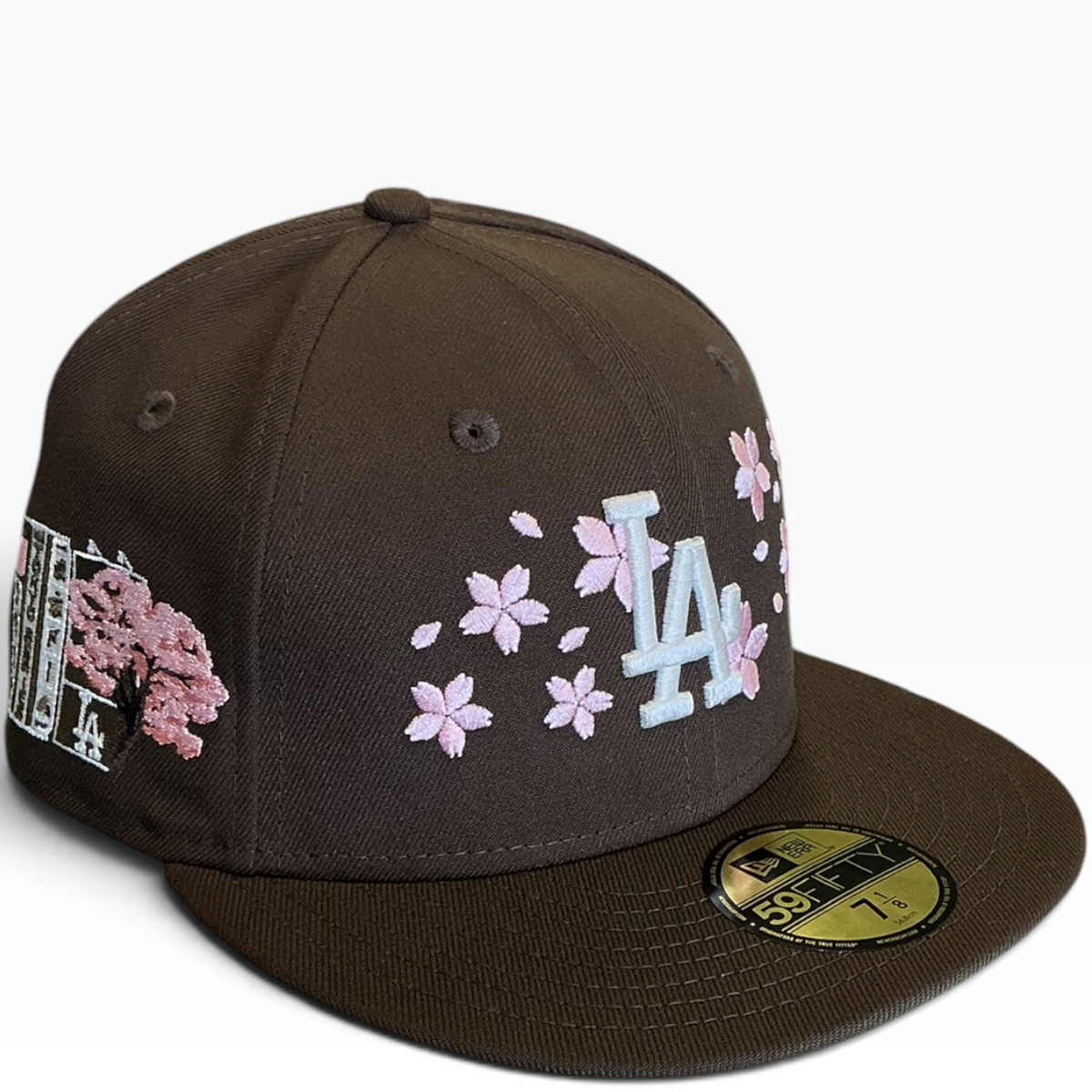 Los Angeles Dodgers Brown Cherry Blossom New Era 59FIFTY fitted hat - front view