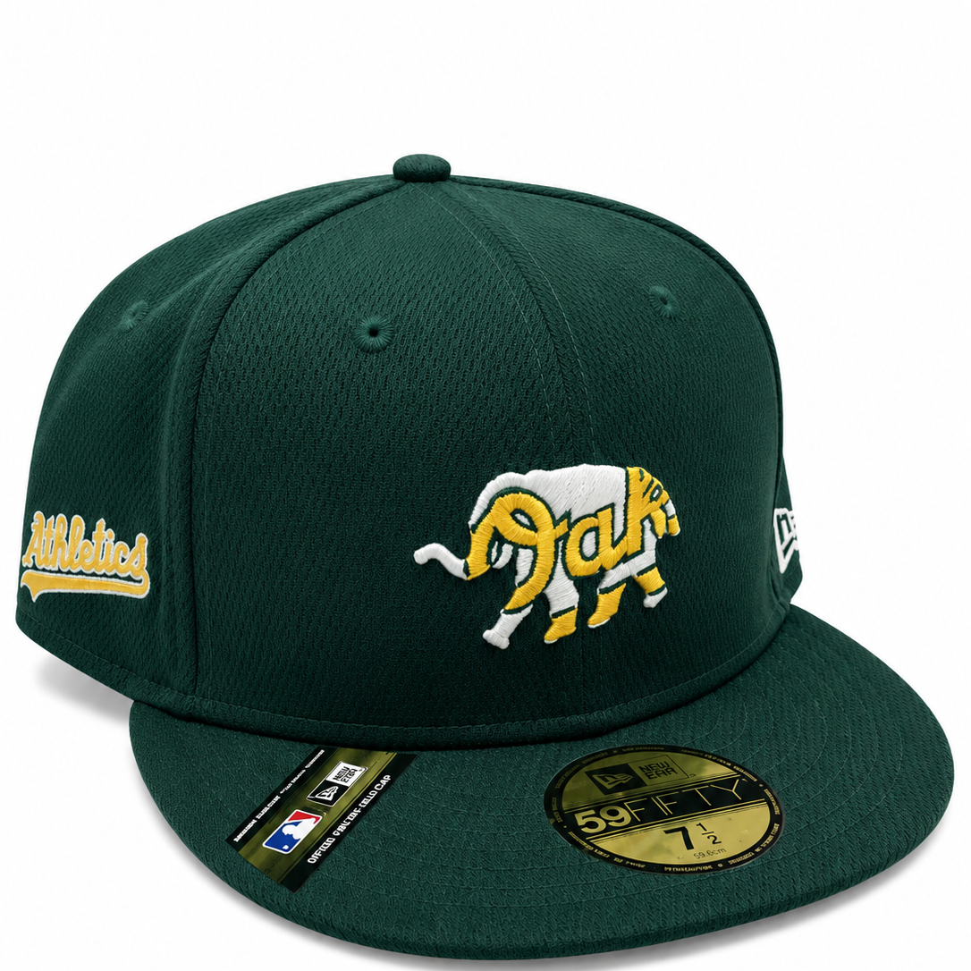 Oakland Athletics dark green New Era 59FIFTY fitted hat - side view