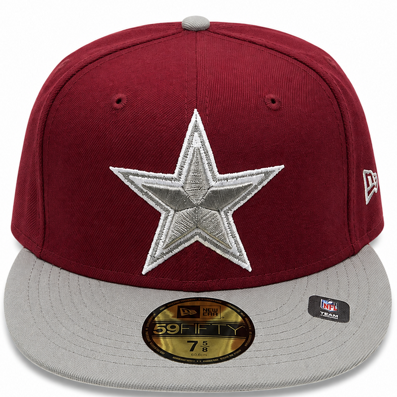 Dallas Cowboys burgundy and gray New Era 59FIFTY fitted hat - side view