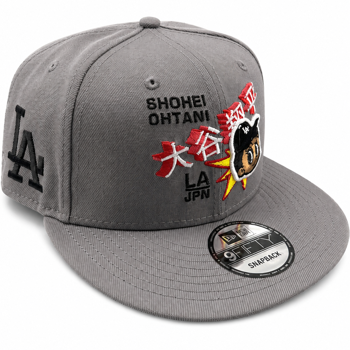 Shohei Ohtani LA Japan gray 9FIFTY snapback hat with embroidered graphics - front view